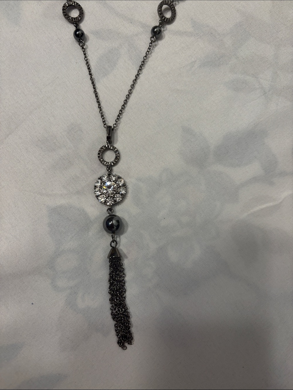 Gunmetal Crystal Tassel Y-Necklace - Women - Picture 2 of 5